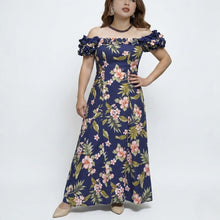 Load image into Gallery viewer, Navy Hibiscus Hawaiian Muumuu Wedding Dress