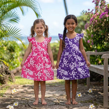 Load image into Gallery viewer, Hibiscus Print Girls Aloha Sundress with Flutter Sleeves