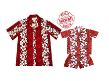 Load image into Gallery viewer, Close-up of Hibiscus Lei floral print on 100% cotton Aloha shirts