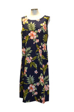 Load image into Gallery viewer, Navy dress with floral pattern on a mannequin against a white background