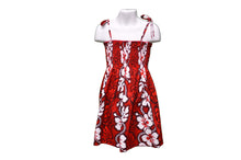 Load image into Gallery viewer, Red dress with white floral pattern on a mannequin against a white background