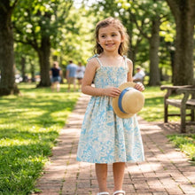 Load image into Gallery viewer, Little girl wearing the Kohala Forest authentic kids aloha wear tube dress handmade in Honolulu.