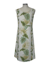 Load image into Gallery viewer, Sleeveless dress with tropical leaf pattern on a mannequin against a white background