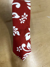 Load image into Gallery viewer, Red Hawaii tie with classic white hibiscus floral print – handmade in Hawaii