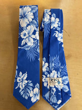 Load image into Gallery viewer, Hibiscus & Orchid Blue Hawaiian Necktie