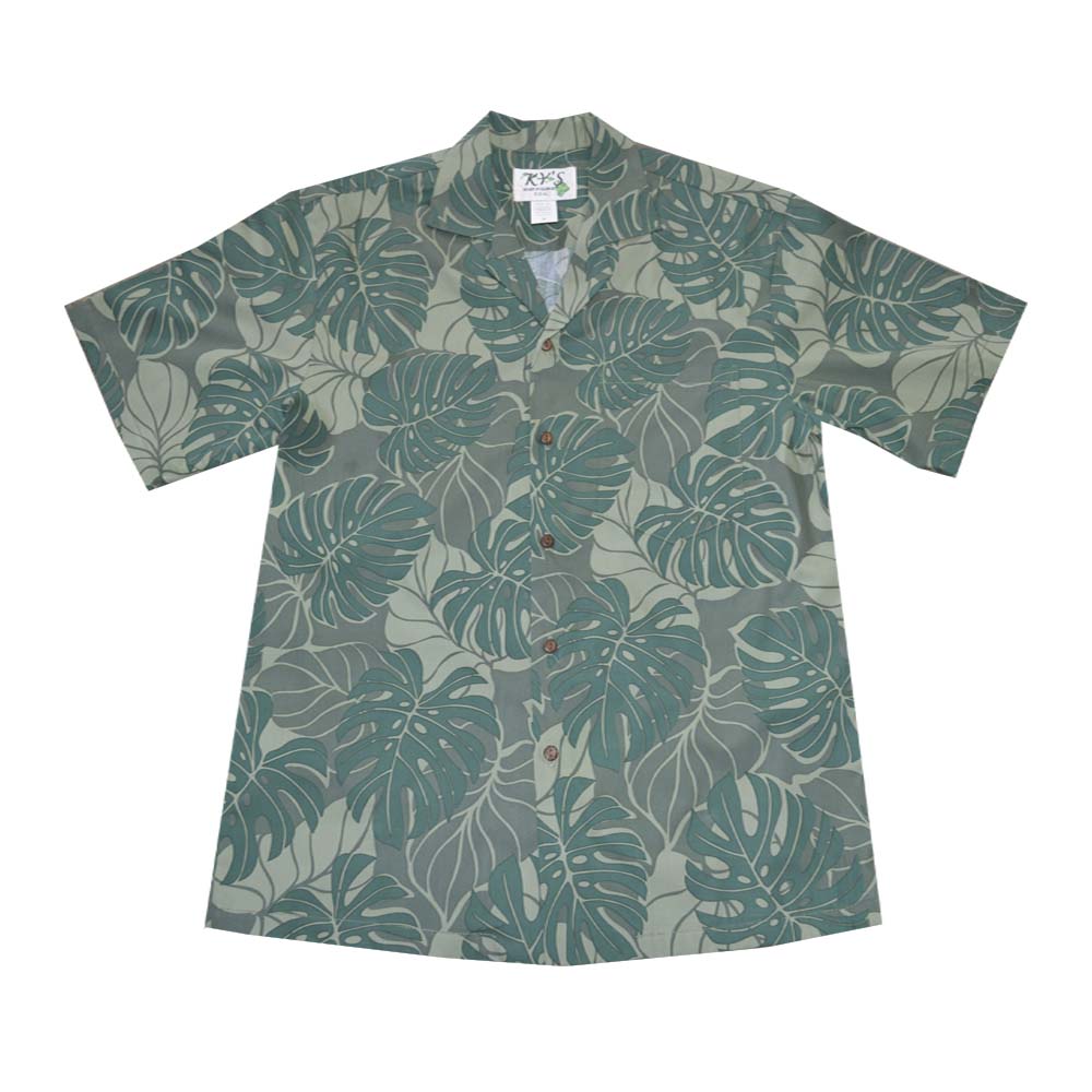 Monstera Hawaiian Print Menʻs Aloha Shirt, Hawaiian Shirt - Taupe