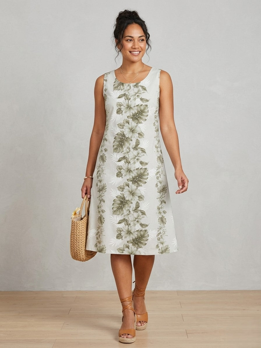 hawaiian midi dress Orchid Hibiscus Hawaiian Dress for Women