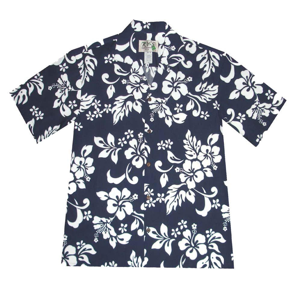 Black Cotton Red Hibiscus Hawaiian Shirt