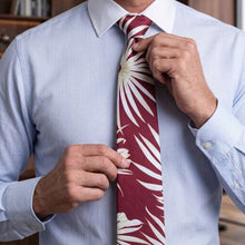 Load image into Gallery viewer, A man wearing a Palm Leaf Fever Hawaii necktie – authentic Hawaiian tie made in USA