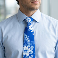 Load image into Gallery viewer, Hibiscus & Orchid Blue Hawaiian Necktie