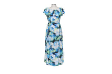 Load image into Gallery viewer, Watercolor Hibiscus Blue Off The Shoulder Dress