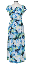 Load image into Gallery viewer, Watercolor Hibiscus Blue Off The Shoulder Dress