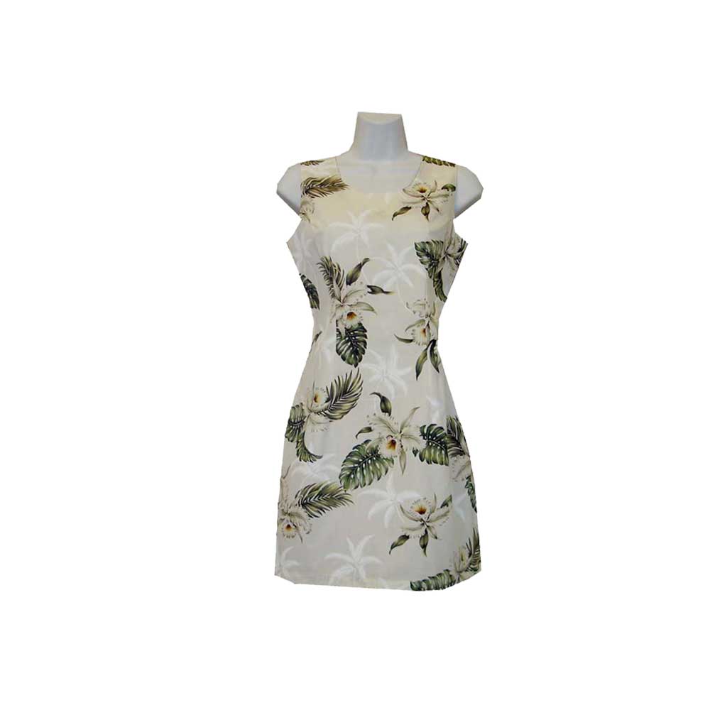 white hawaiian dress White Orchid Navy Hawaiian Short Tank Dress – 100 Cotton Dress Handmade in Hawaii White / 3XL