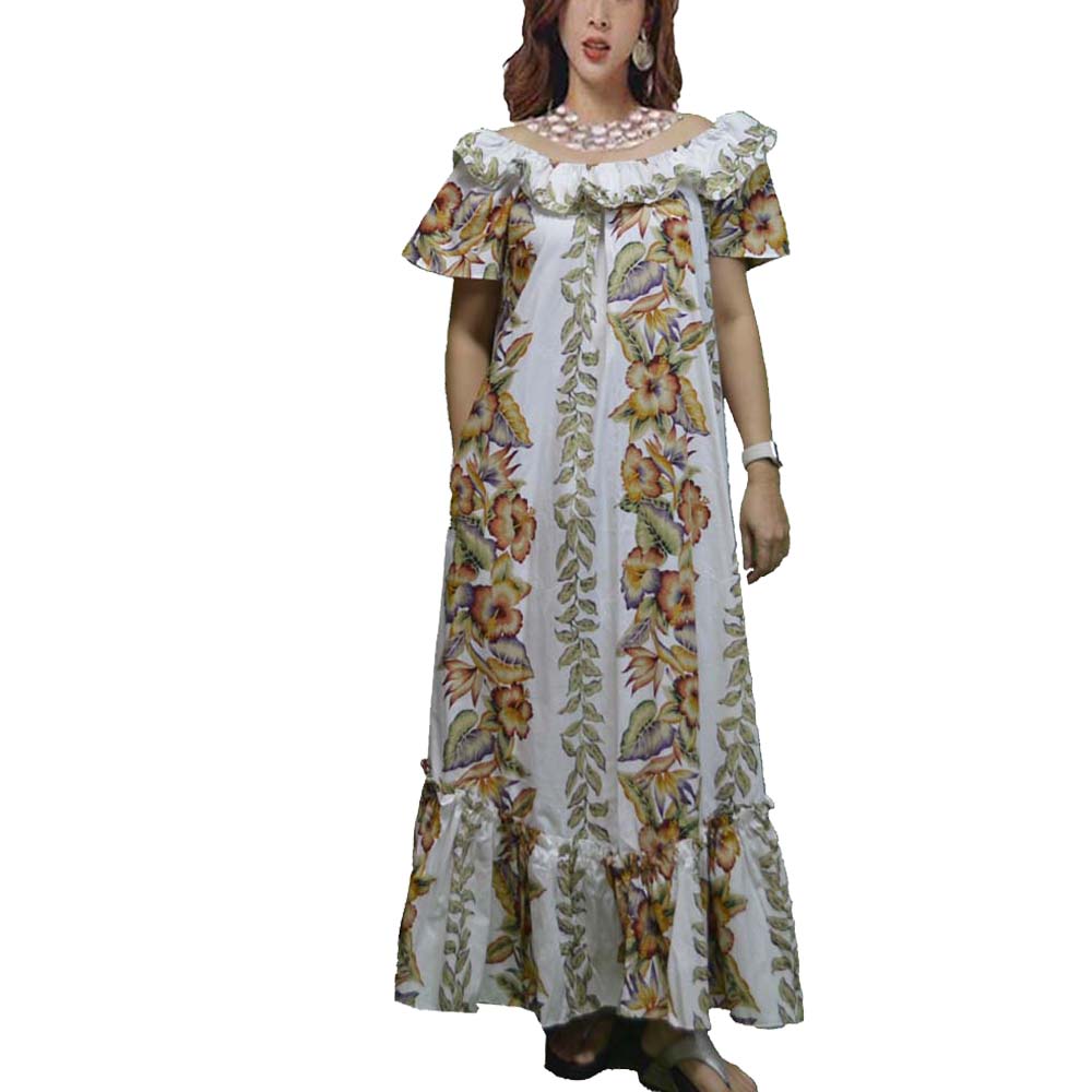 Long White Hawaiian Muumuu Dress for Women – Handmade Cotton Aloha