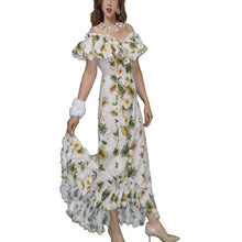 Load image into Gallery viewer, Woman wearing a floral off-shoulder dress on a white background