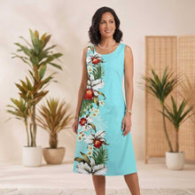 Load image into Gallery viewer, Handmade Green Hilo Orchid Side Hawaiian Midi Dress in Cotton