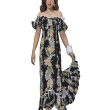 Load image into Gallery viewer, Hawaii Leaf Traditional Muumuu Black Dress