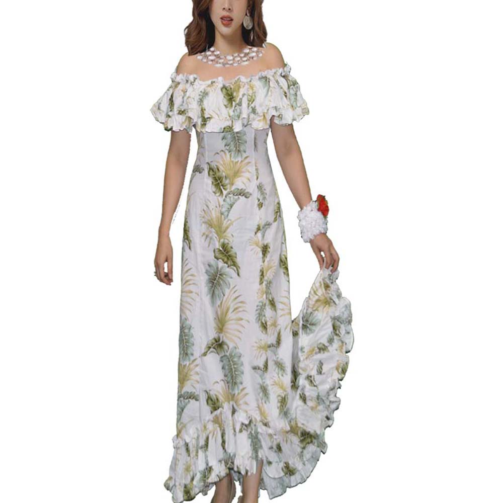 hawaiian off shoulder dress Traditional Muumuu Dress Hawaii Leaf Print