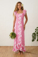 Load image into Gallery viewer, pink hibiscus leis Hawaiian muumuu dance dress long ruffle made in Hawaii