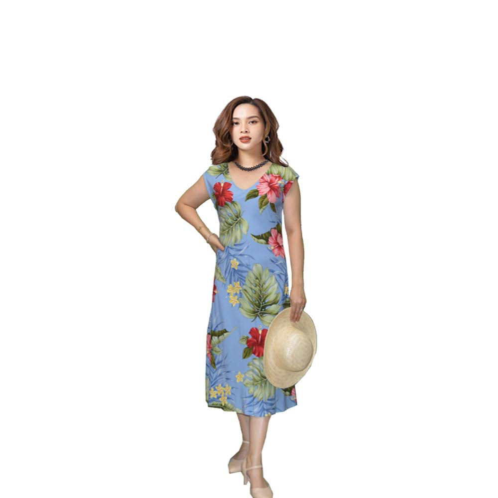 Makakilo Red Hibiscus Rayon Paradise Midi Dress