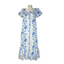 Load image into Gallery viewer, Blue Hibiscus Long Hawaiian Muumuu White Dress