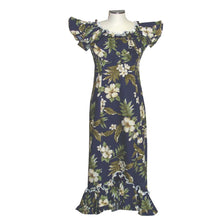 Load image into Gallery viewer, Hibiscus Print Traditional Muumuu Navy Dress