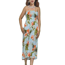 Load image into Gallery viewer, Akupu Orchid Green Smocked Hawaiian Dress