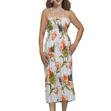 Load image into Gallery viewer, Akupu Orchid White Smocked Hawaiian Dress
