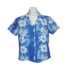 Load image into Gallery viewer, Blue Hibiscus Fitted Women's Hawaiian Shirt Made In Hawaii
