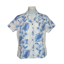 Load image into Gallery viewer, Blue Hibiscus Fitted Women's Hawaiian Shirt Made In Hawaii