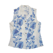 Load image into Gallery viewer, Blue Hibiscus Sleeveless Hawaiian Blouse Made In Hawaii