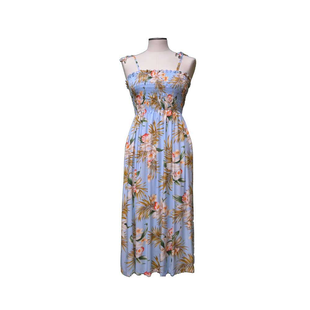 Classic Orchid Blue Smocked Hawaiian Dress  Edens Hawaii