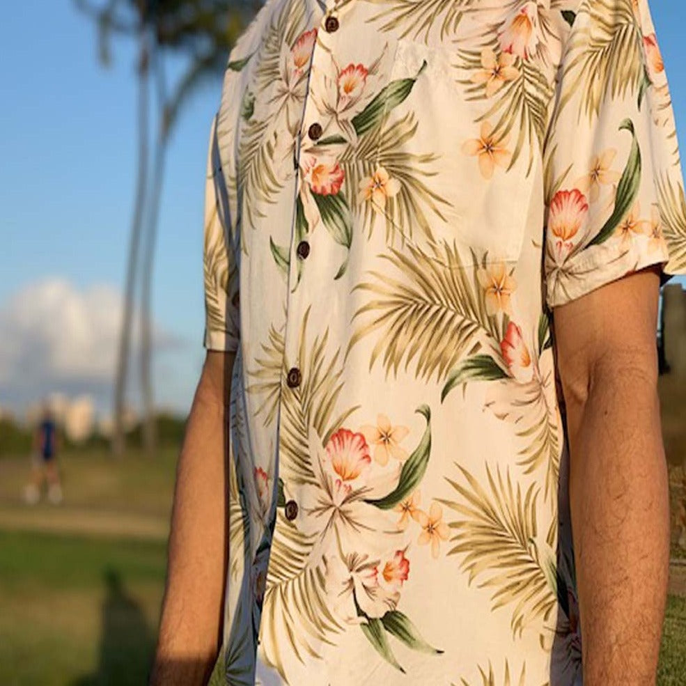 Hawaiian Shirt - Island Orchid - White (Size: S) - Tropaholic