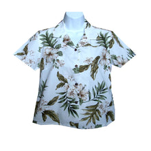 Load image into Gallery viewer, Coral Hibiscus Fitted Women's Hawaiian Shirt Made In Hawaii