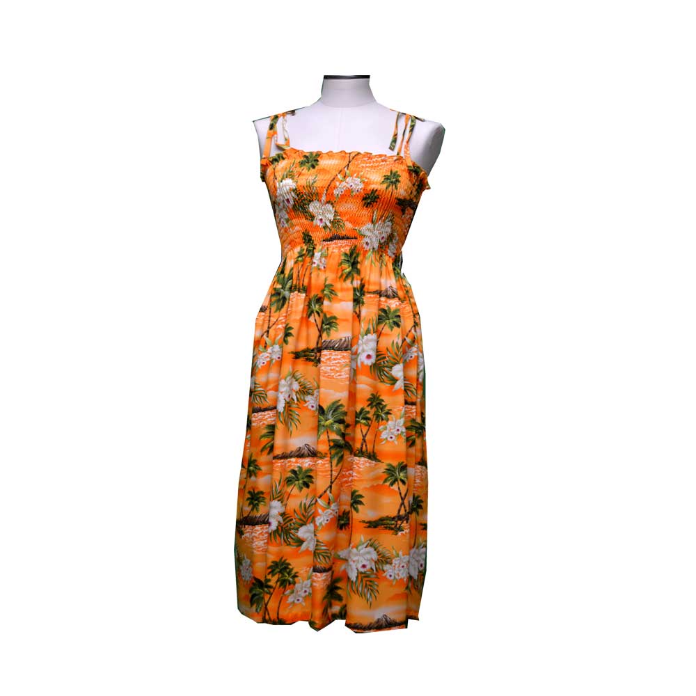 Diamond Head Orange Smocked Hawaiian Dress| Dresses Made in Hawaii Diamond Head Orange Smocked Hawaiian Dress| Dresses Made in Hawaii