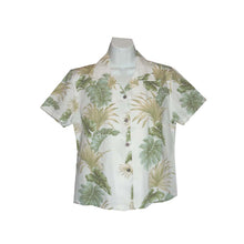 Load image into Gallery viewer, Hawaii Leaves Leis Cotton Fitted Women's Hawaiian Shirt Made In Hawaii