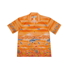Load image into Gallery viewer, Orange Hawaiian Shirt with Shark Ocean design
