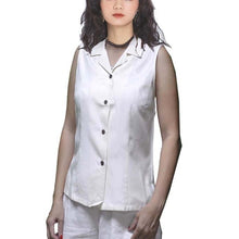 Load image into Gallery viewer, Palm Trees Cream Sleeveless Silk Top