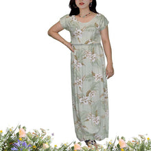 Load image into Gallery viewer, Lulumahu Orchid Sleeves Maxi Hawaiian Dress