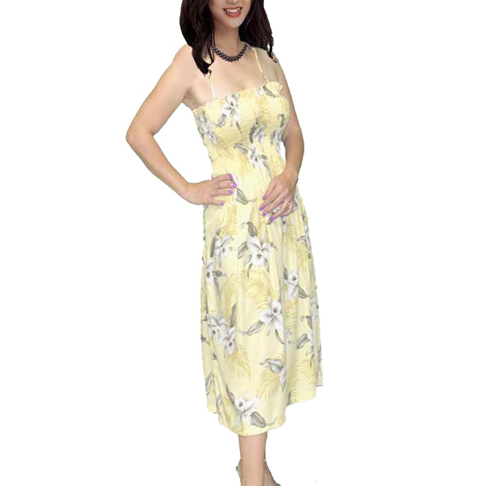 Lulumahu Orchid Yellow Smocked Hawaiian Dress| Dresses Made in Hawaii