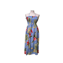 Load image into Gallery viewer, Makakilo Hibiscus Blue Smocked Hawaiian Dress