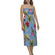 Load image into Gallery viewer, Makakilo Hibiscus Blue Smocked Hawaiian Dress