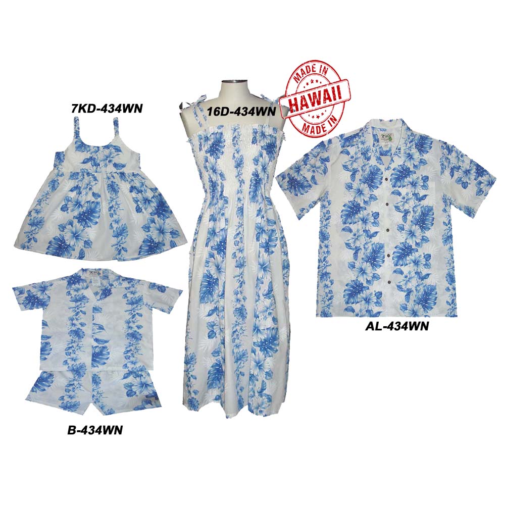 Matching Family Hawaiian Outfits in Blue Hibiscus Edens Hawaii