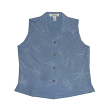 Load image into Gallery viewer, Palm Trees Blue Sleeveless Silk Top