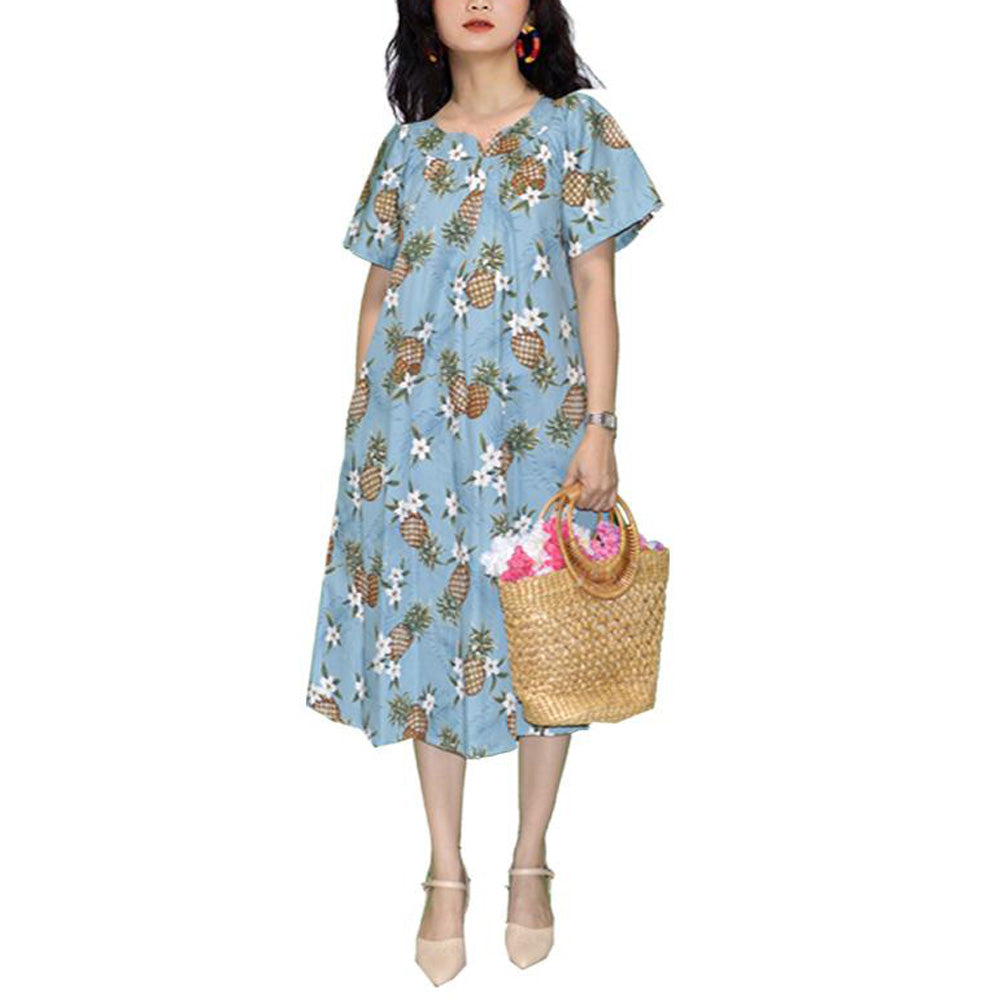 Blue Hawaiian Muumuu Dress for Women – Pineapple Print Blue Hawaiian Muumuu Dress for Women – Pineapple Print
