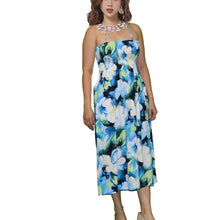 Load image into Gallery viewer, Watercolor Hibiscus Blue Smocked Hawaiian Dress
