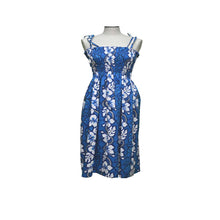 Load image into Gallery viewer, White Hibiscus Panel Navyblue Tube Top Hawaiian Dress