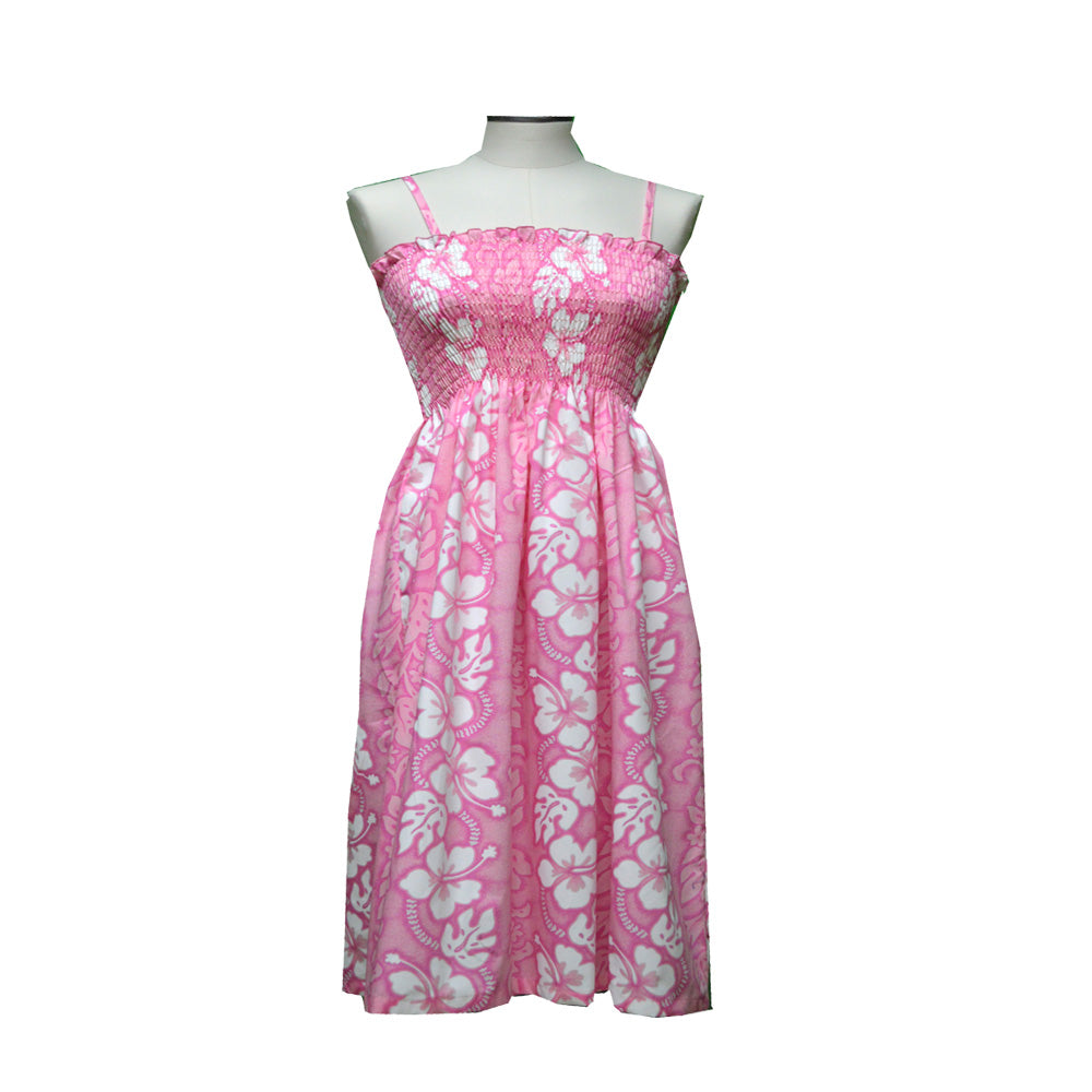 White Hibiscus Panel Pink Tube Top Hawaiian Dress White Hibiscus Panel Pink Tube Top Hawaiian Dress
