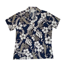 Load image into Gallery viewer, White Hibiscus & Surfboard Women's Camp Shirt Made In Hawaii