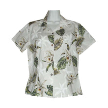 Load image into Gallery viewer, White Orchid Fitted Women's Hawaiian Shirt Made In Hawaii